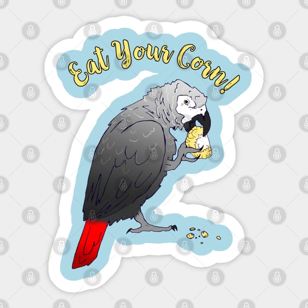 African Grey Parrot eating Corn Sticker by Einstein Parrot